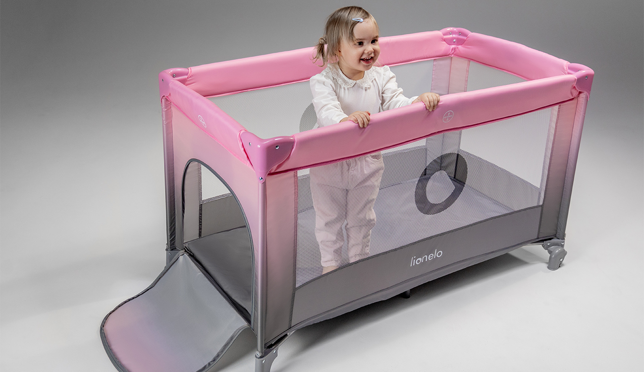 Mobilne i stabilne ł&oacute;żeczko turystyczne 2 w 1 Lionelo Stefi Pink Ombre